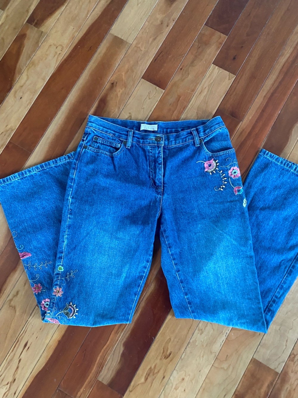 Christopher & Banks Blue High-Rise Jeans with Floral Embroidery